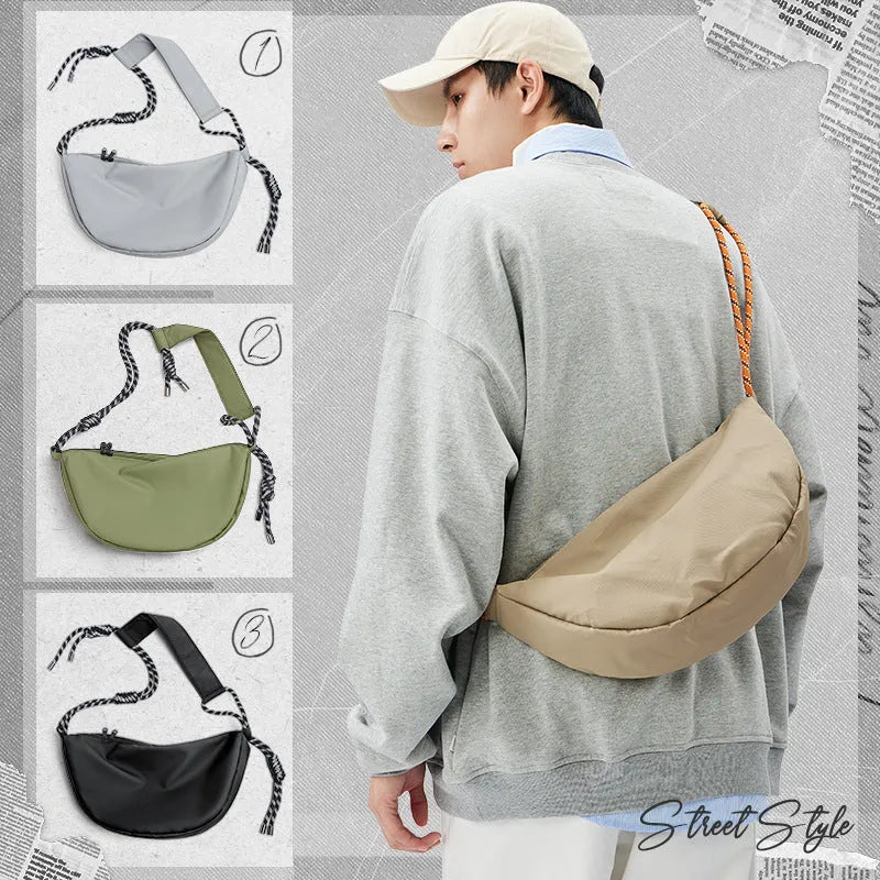 Men's large capacity lightweight nylon messenger bag in solid colour urban simplicity style.