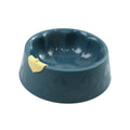 Plastic double pet bowl with flower design in blue colour showing food and water compartments