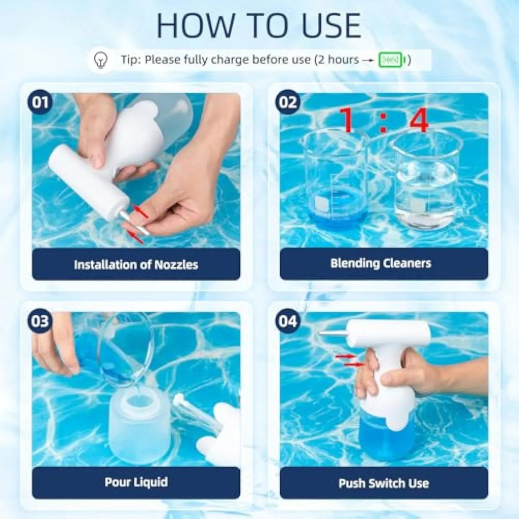 White electric foam soap dispenser with 350ml capacity and rechargeable battery for pet baths and cleaning