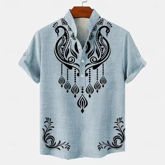 Men's striped linen casual shirt with button front in loose fit available in multiple colours