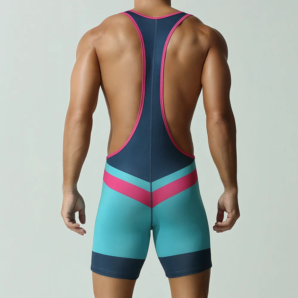 Men's quick-drying polyester sports vest jumpsuit in solid colour athletic design