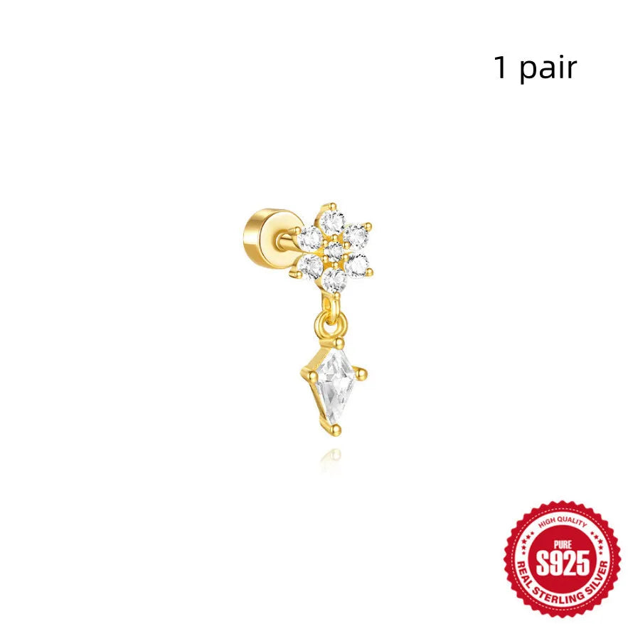 S925 sterling silver ear bone stud with flat column thread in one of twelve gold electroplated colour options.