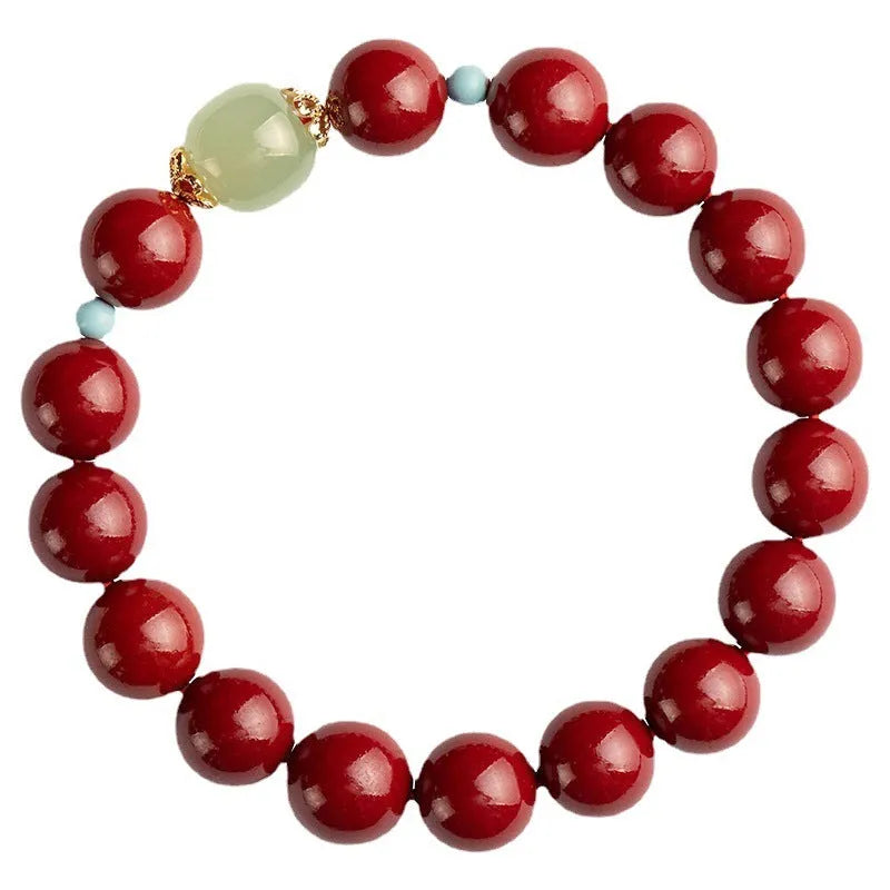 Purple Gold Sand cinnabar and Hetian jade bead bracelet with geometric shapes in 6mm, 8mm, and 10mm sizes.
