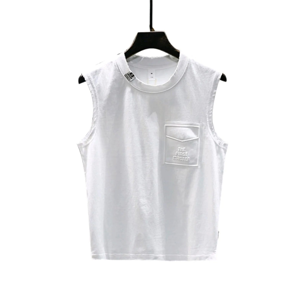 Solid colour sleeveless cotton fitness t-shirt in loose fit with straight hem design