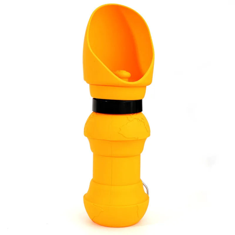 Silicone pet folding water cup collapsed and open, showing 350ml and 550ml size options in various colours