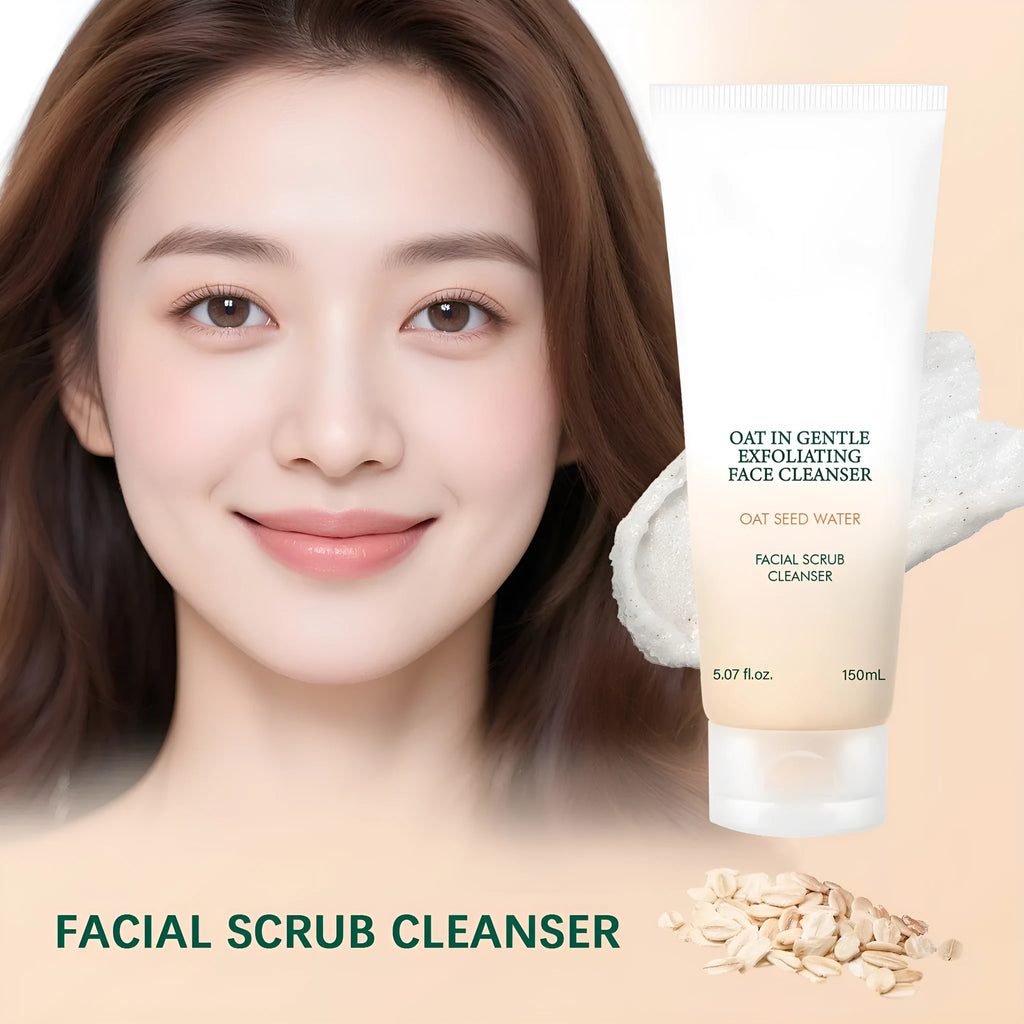 150ml oat facial cleanser foam in a bottle, suitable for unisex use and daily gentle pore cleansing.