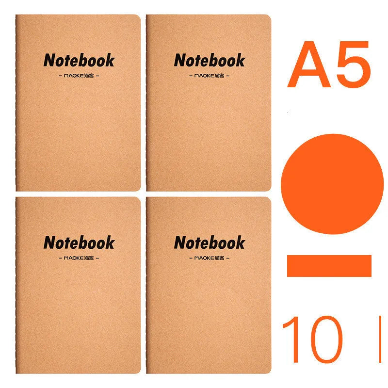 Set of 10 thread-bound softcover notebooks in various designs including kraft paper and printed patterns