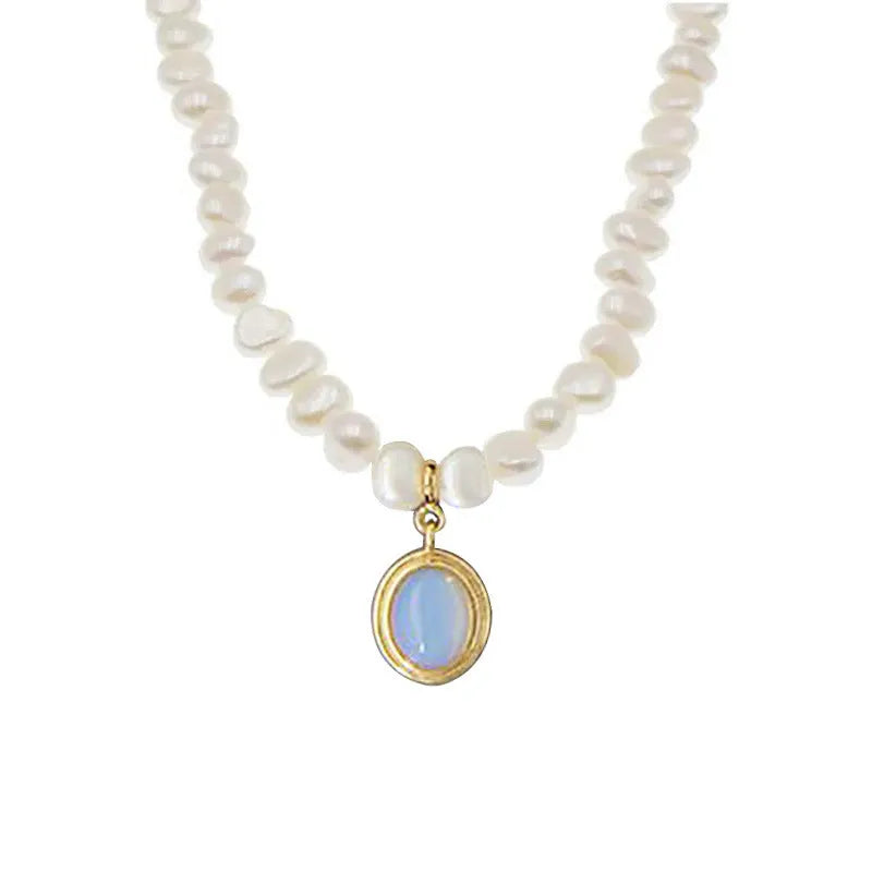 Geometric silver pendant necklace with irregular freshwater pearls on adjustable chain