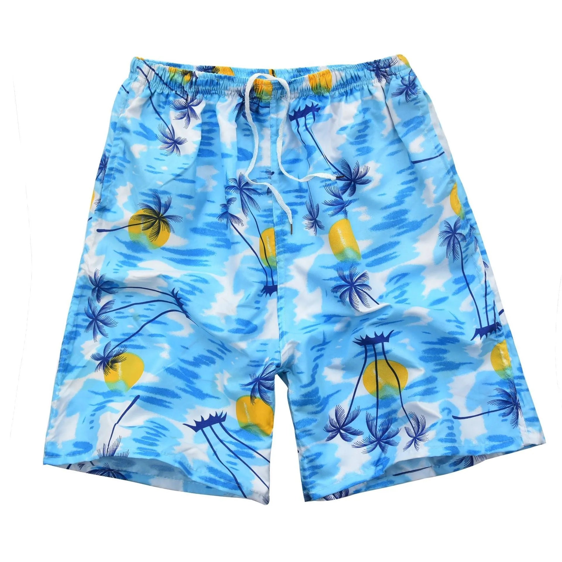 Men's floral printed swimming trunks with five-point design in quick-dry polyester material