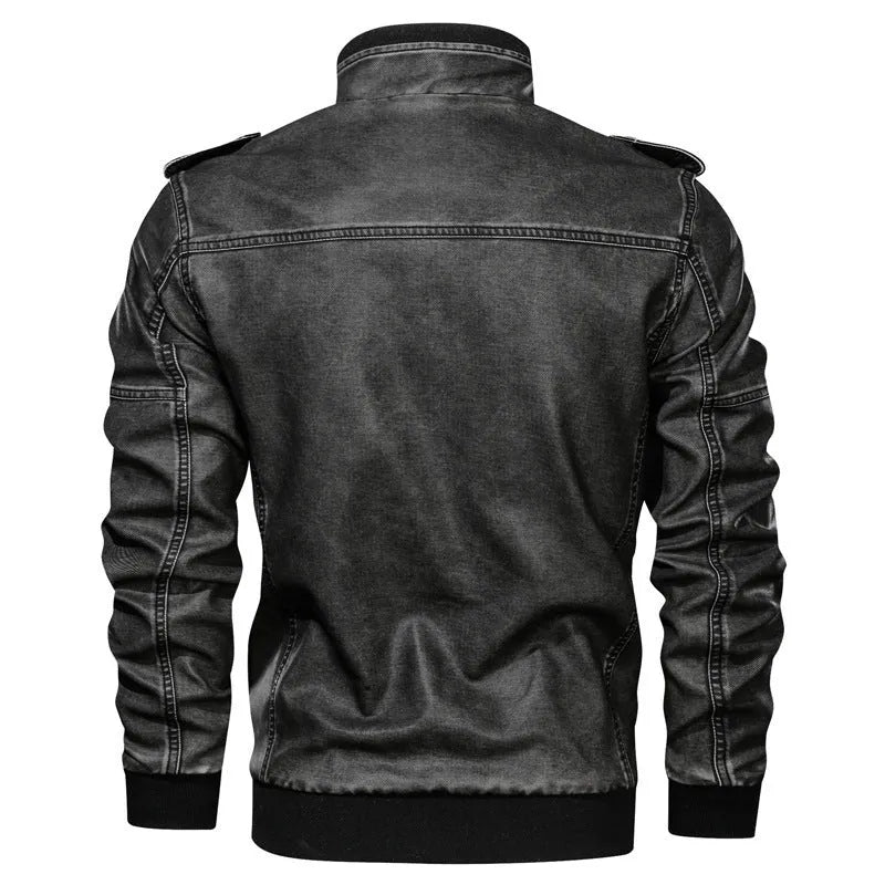 Men's PU leather coat in khaki with regular fit, side pockets, and 50cm length, size L to 6XL