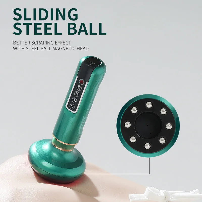 Green electric vacuum cupping massager with adjustable suction and heating controls