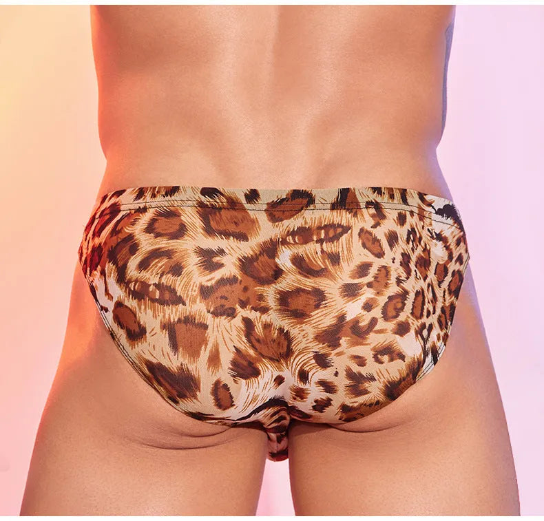 Men's leopard print low waist panties in free size nylon fabric