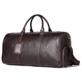 Men's black leather tote bag with single strap showing 44cm and 55cm size options