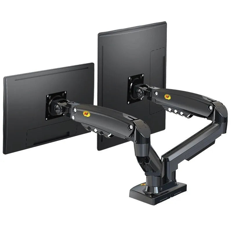 Dual screen lifting monitor desk bracket in a dual-screen colour variant, showing VESA plate compatibility.