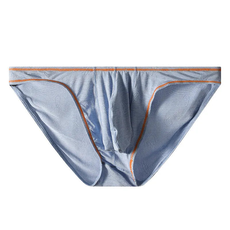 Men's modal ice silk underwear with butt-lift design shown in multiple colours.