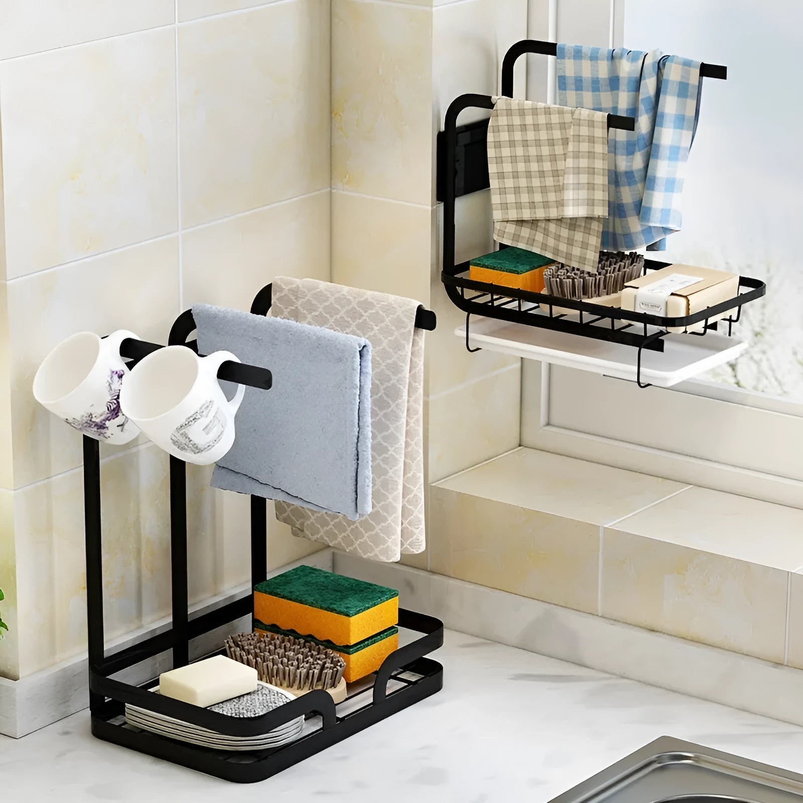 Foldable plastic kitchen storage rack in new Chinese style for wall or tabletop mounting