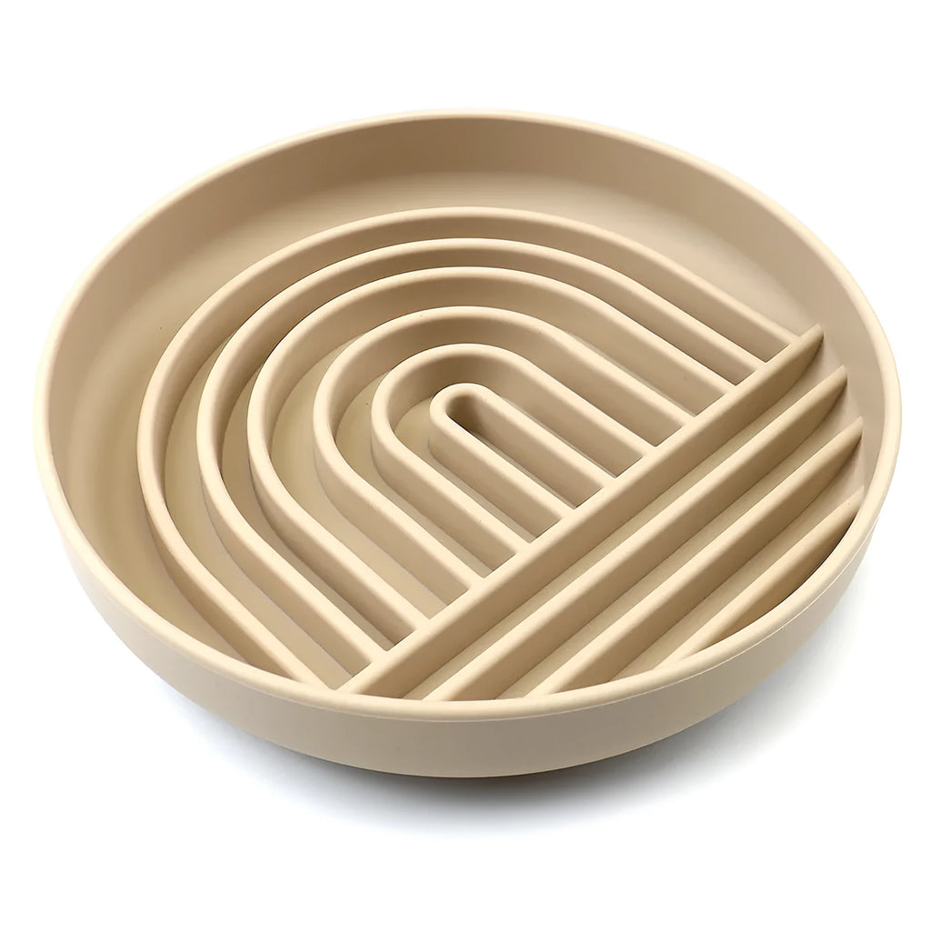 Silicone slow feeder dog bowl with textured ridges, shown in charcoal ash colour.