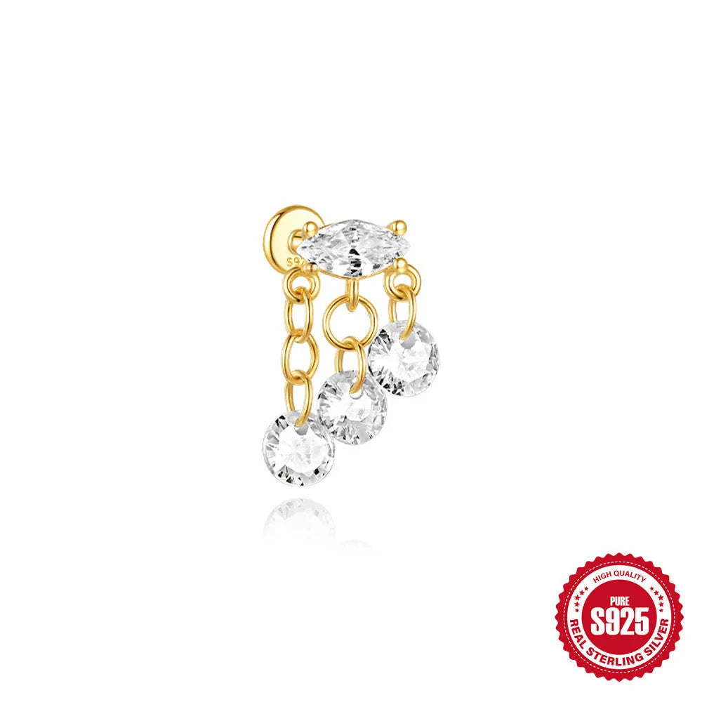 S925 sterling silver water drop earrings with a flat spiral design in a gold electroplated finish.