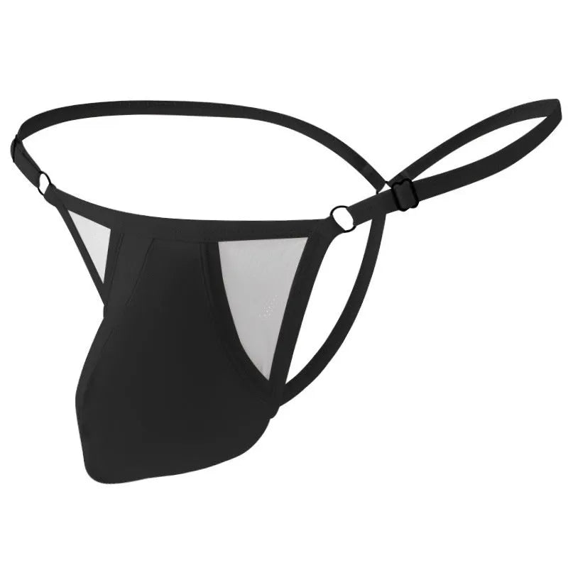 Men's ice silk T-back panties with thin adjustable straps in six colour options