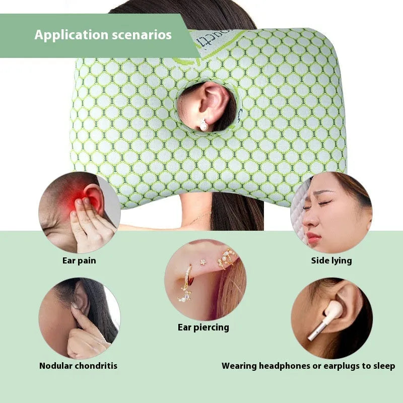 Beauty salon single hole ear pillow in New Chinese style, showing centre cut-out.