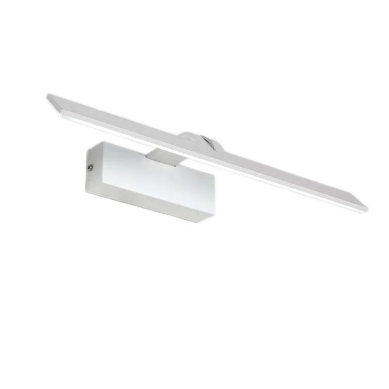 White LED bathroom mirror headlight with illuminated surface and three light colour settings.