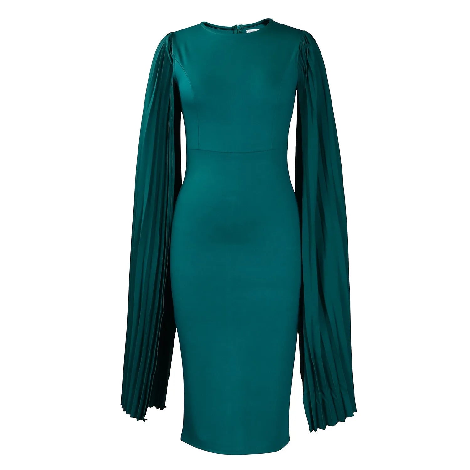 Women's yellow long sleeve evening gown with a pleated shawl collar and high waist design