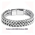 Silver geometric men's stainless steel bracelet showing front and back, with hip hop style.