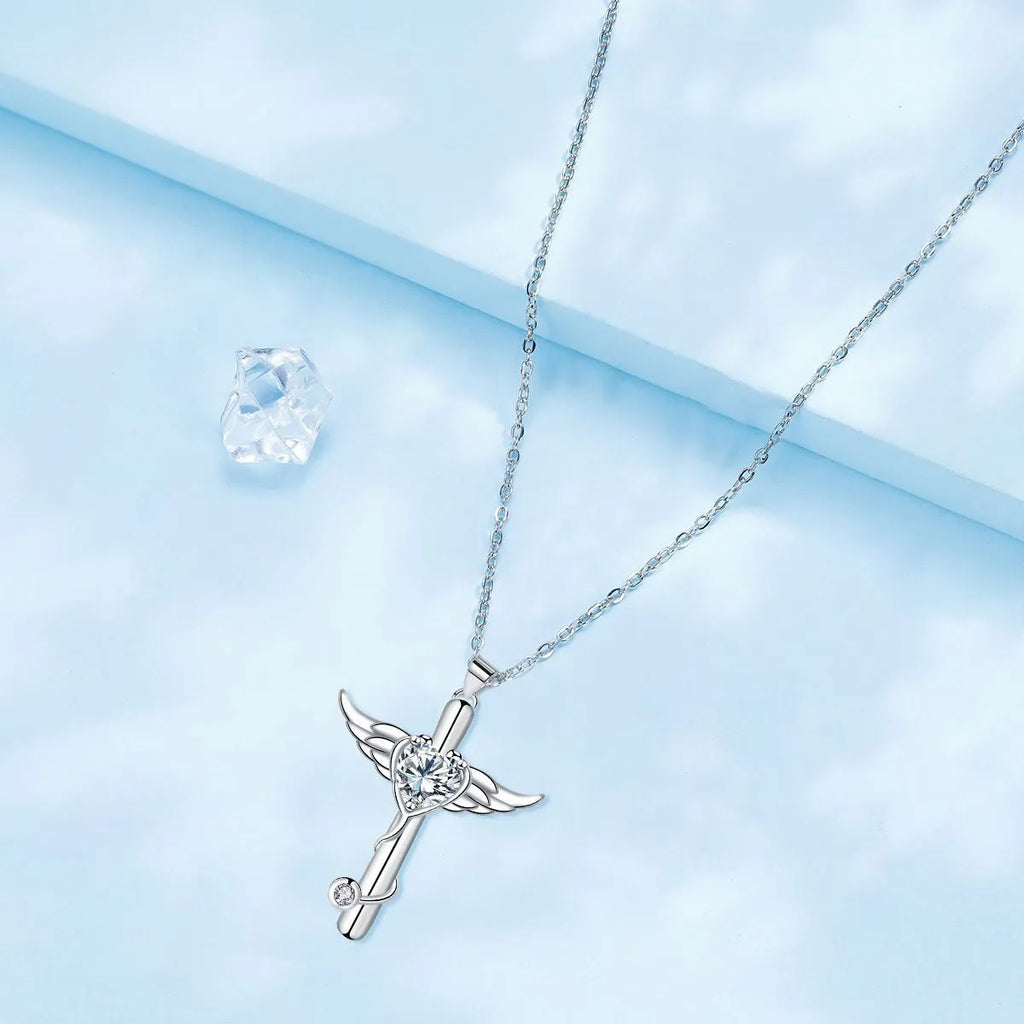 Women's winged cross stethoscope necklace in electroplated copper with personality wings design