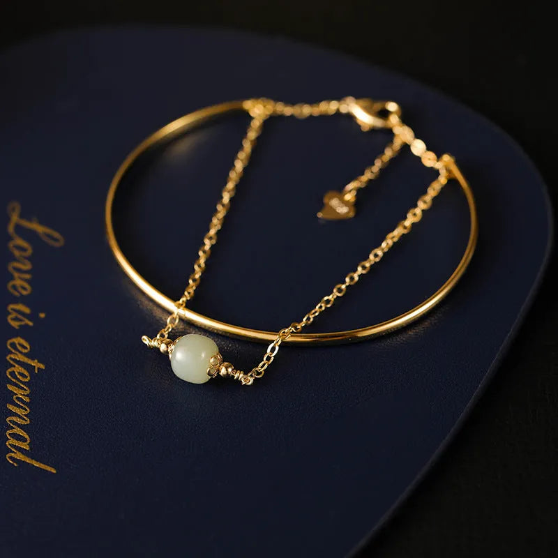 Jade lucky bead bracelet for women with gold inlay treatment in single, double and three beads versions