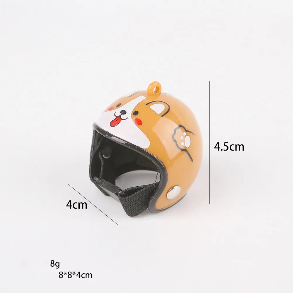 Small hard plastic pet helmet with elastic adjustment straps and sponge lining for chickens and birds
