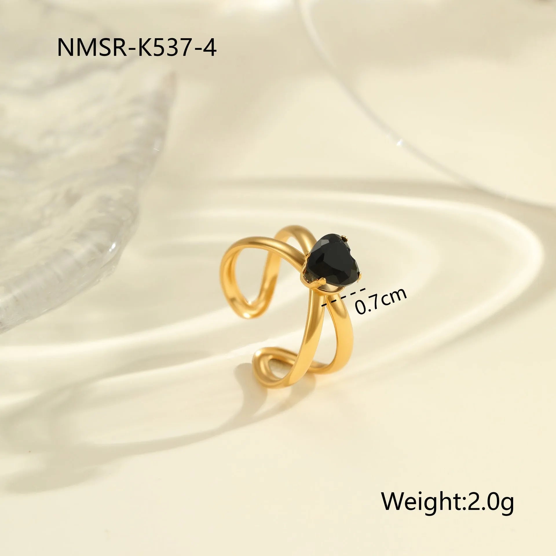 Geometric stainless steel ring for women with zircon detail and open adjustable design.
