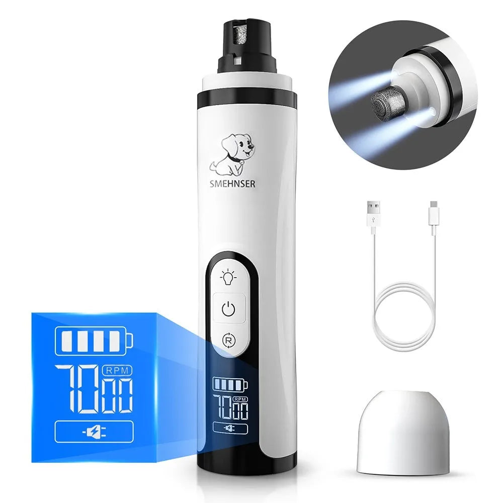 Electric dog nail trimmer with LED digital display and dust collection port
