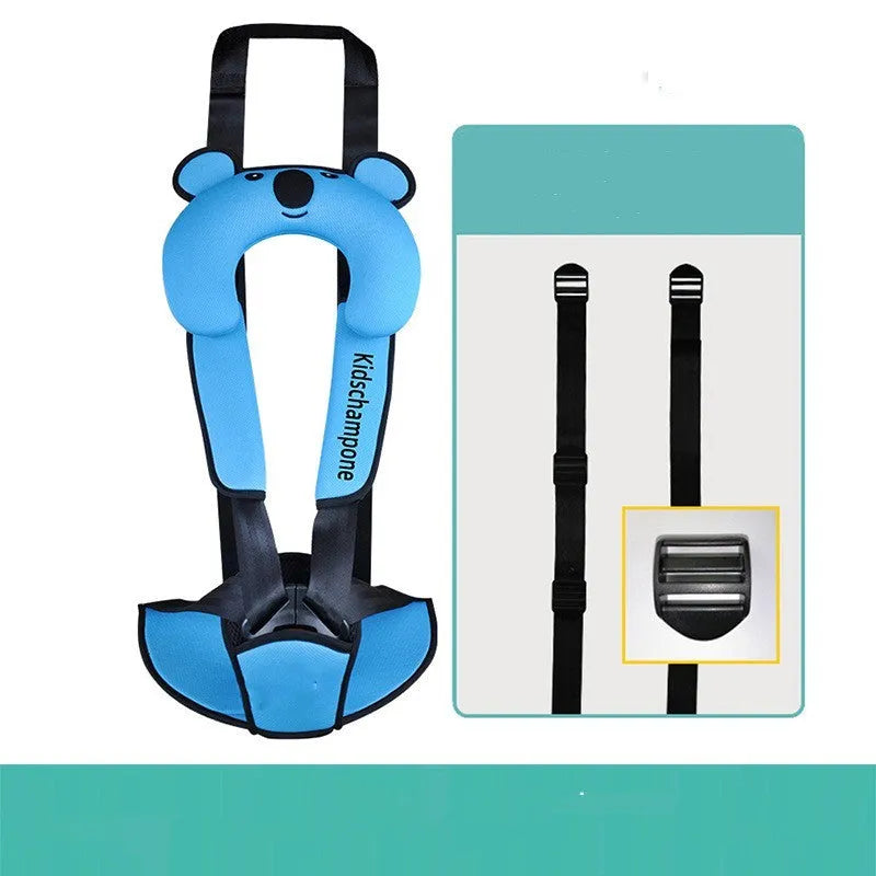 Portable child car safety seat belt retainer in polyester fabric with 33x22x9.5cm dimensions