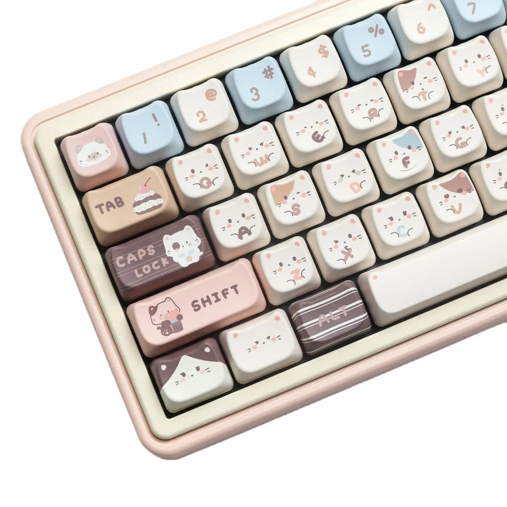Sea salt cat themed PBT sublimation key cap set for mechanical keyboards showing full 26-piece layout
