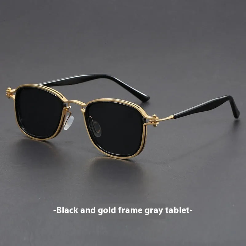 Retro square frame metal sunglasses with AC lenses in Black Gold Full Gray colour option
