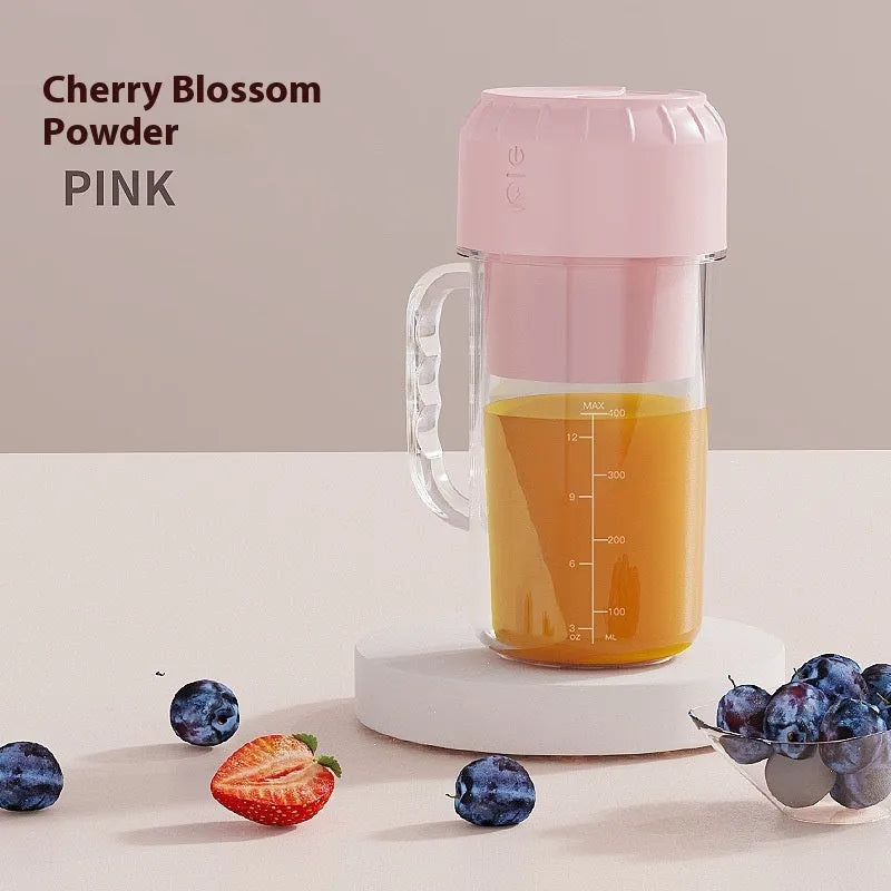 Portable USB juicer in cherry blossom powder or avocado green with multiple blade options
