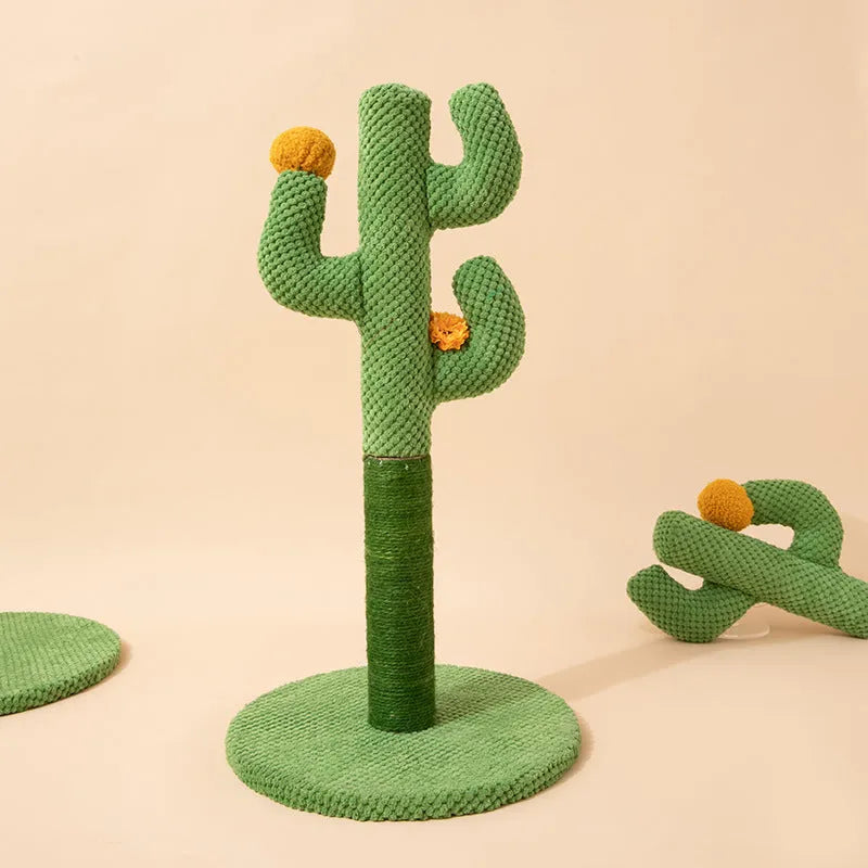 Cactus cat scratch board and climbing pole pet toy in cotton thread.