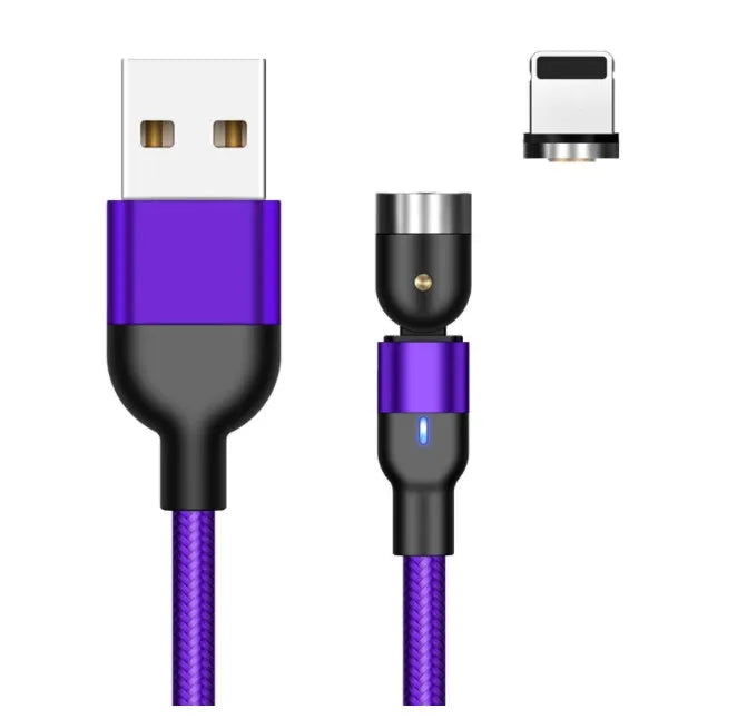 Essager black magnetic USB cable with rotating head and blue LED light, shown connecting to a phone.