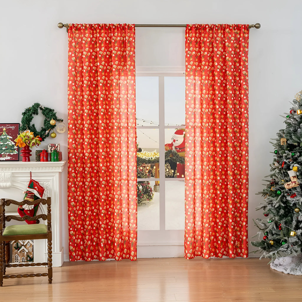 Red and green Snowman Angel printed fabric Christmas curtain, 1 metre long