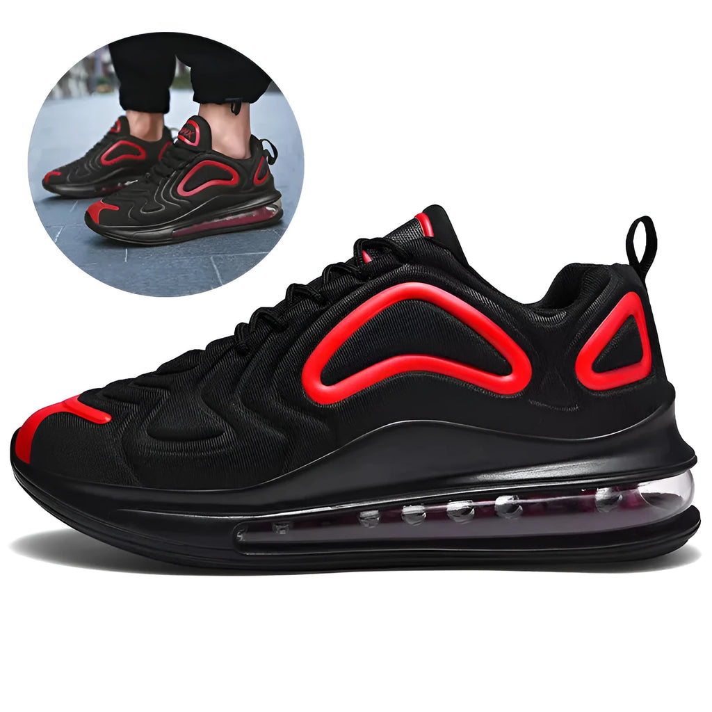 Men's black casual sneakers with a thick sole and lace-up design.