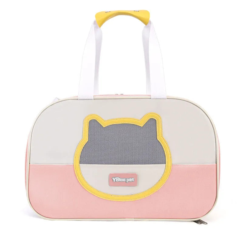 Outdoor portable foldable cat backpack pet carrier in Oxford cloth with contrast colour pattern