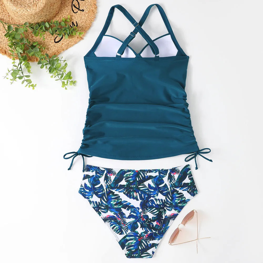 Women's separated nylon bikini set in slimming high-waist design for swimming
