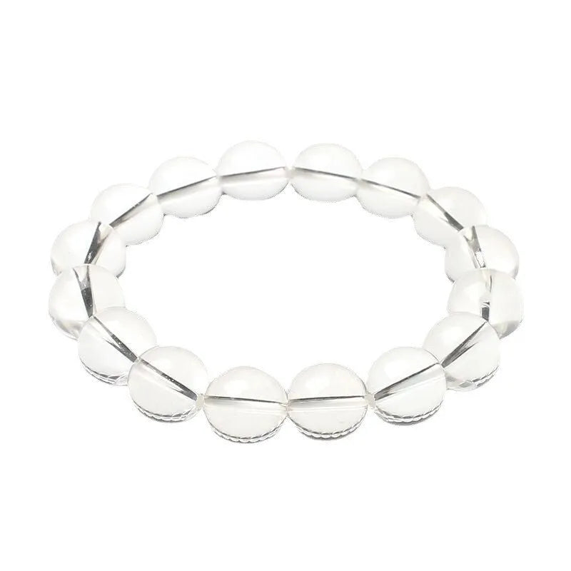 Natural Donghai old materials white crystal bracelet with round beads on a single circle.