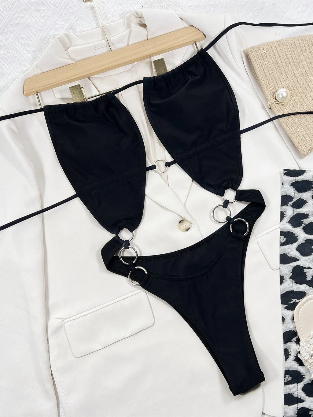 Black women's one-piece swimsuit with sleeveless design