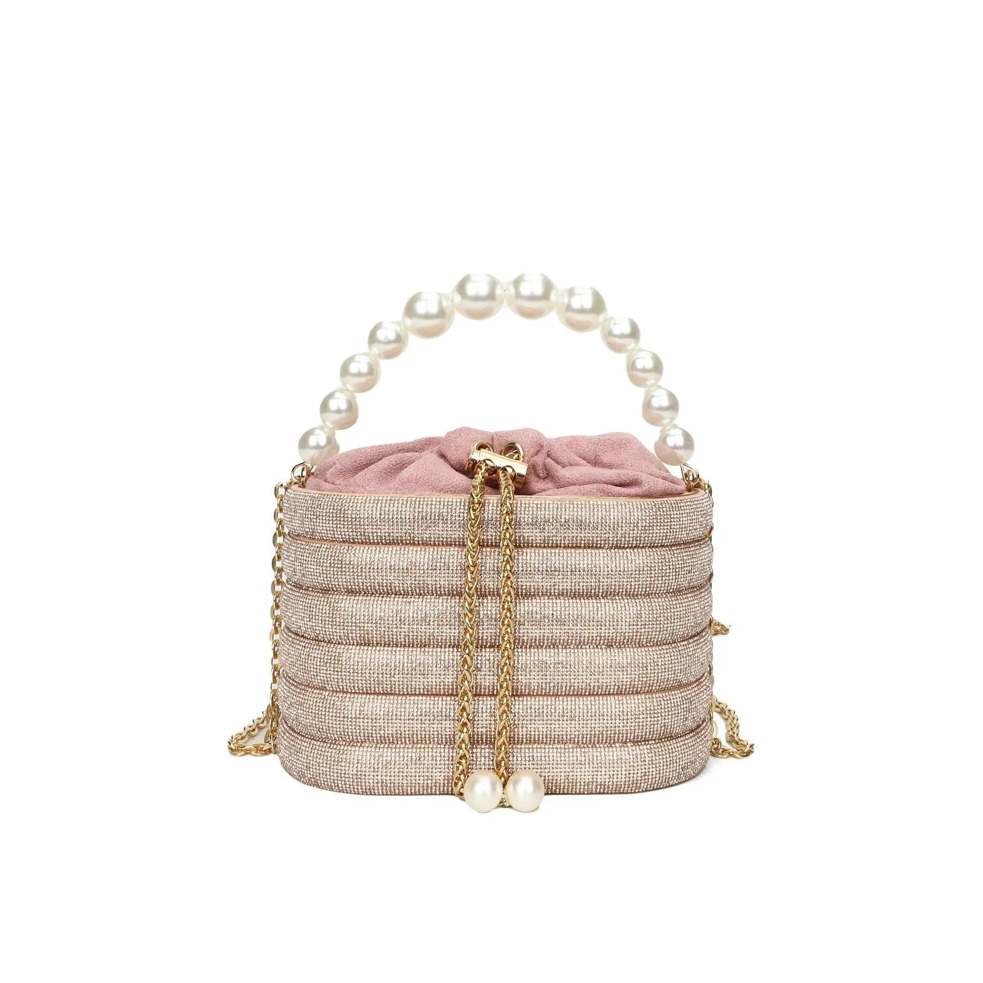 Women's retro style crossbody bag with pearl decoration and single shoulder strap