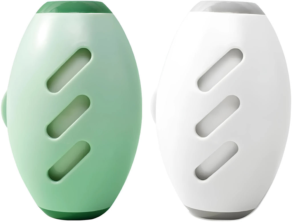 Green and white reusable gel lint roller ball for portable pet hair removal.