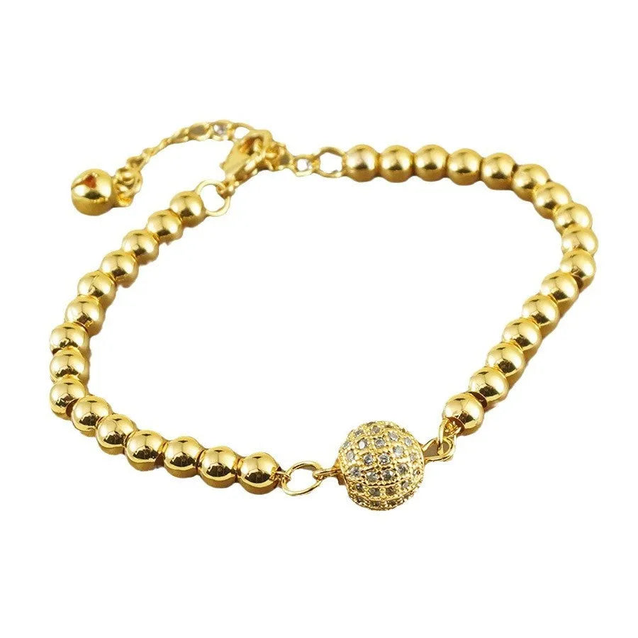 Copper bracelet with zircon heart charm in Arabic style design for women