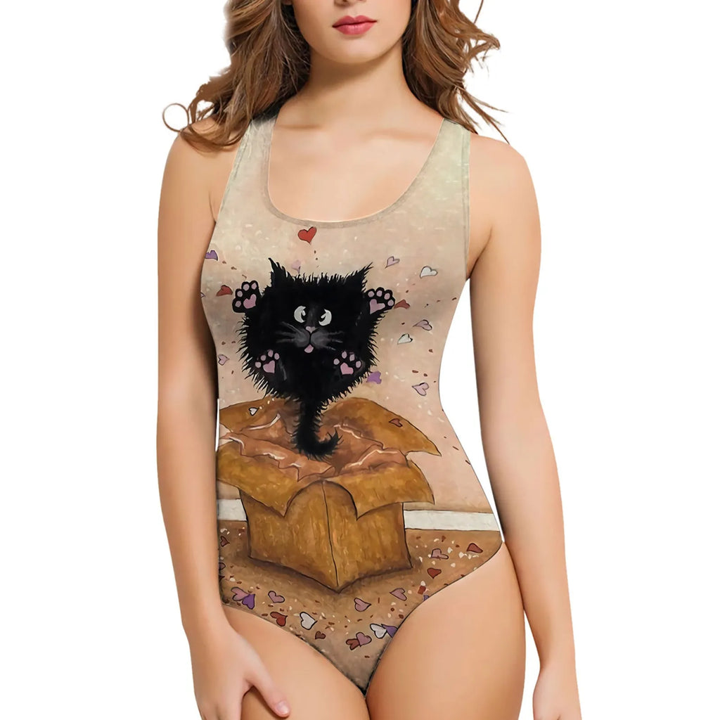 Women's one-piece swimsuit featuring 3D printed sunflower and butterfly patterns in polyester fabric