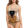 Women's one-piece swimsuit featuring 3D printed sunflower and butterfly patterns in polyester fabric