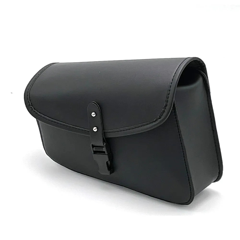 Black PU leather motorcycle swingarm saddlebag mounted on Harley Sportster